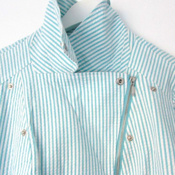 Isaac Mizrahi Moto Teal Pinstripe Seersucker - Picture 9 of 9
